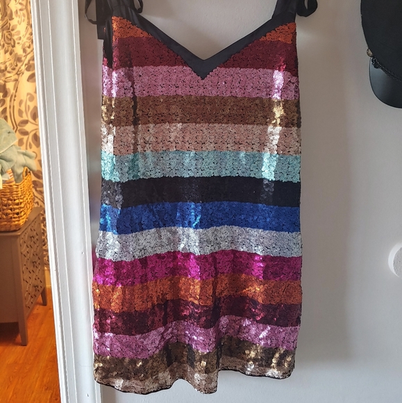 Striped sequin multicolor mini dress - Picture 2 of 5
